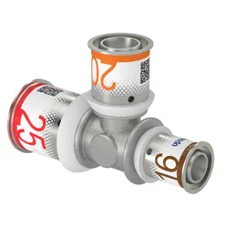 Té réduit à sertir, laiton, 25/2.5x20/2.25x16/2mm FFF, eau potable, Uponor S-Press PLUS