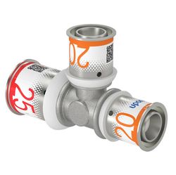 Persverloop-T, messing, 25/2.5x20/2.25x20/2.25mm FFF, (drink)water, Uponor S-Press PLUS