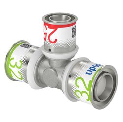 Té réduit à sertir, laiton, 32/3x25/2.5x32/3mm FFF, eau potable, Uponor S-Press PLUS