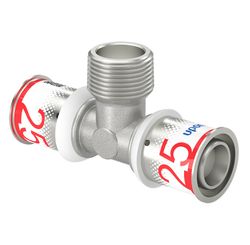 Persovergangs-T-stuk, messing, 25/2.5 x 3/4" x 25/2.5 M, (drink)water, Uponor S-Press PLUS