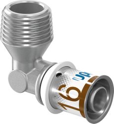 Persovergangsknie 90°, messing, 16/2mm x 3/8" M, (drink)water, Uponor S-Press PLUS