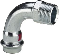 Persovergangsbocht 90°, staal, 15mm x 1/2" M, verwarming, Viega Prestabo 1114