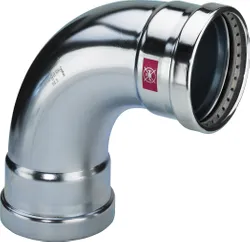 Persbocht 90°, staal, 76.1mm FF, verwarming, Viega Prestabo 1116XL