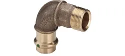 Persovergangsbocht 90°, brons, 22mm x 3/4" M, (drink)water, Viega Profipress Koper 2214