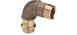 Persovergangsbocht 90°, brons, 15mm x 1/2" M, gas, Viega Profipress G Koper 2614