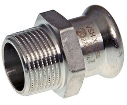 Persovergangsstuk, inox, 15mm x 1/2" M, VSH XPress RVS 304