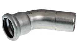 Persinsteekbocht 45°, inox, 28mm MF, verwarming, VSH XPress RVS 304