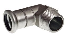 Persovergangsknie 90°, inox, 15mm x 1/2" M, verwarming, VSH XPress RVS 304
